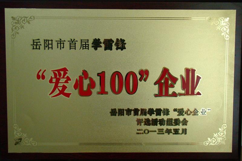 公司被評為岳陽市首屆學(xué)雷鋒“愛心100”企業(yè)